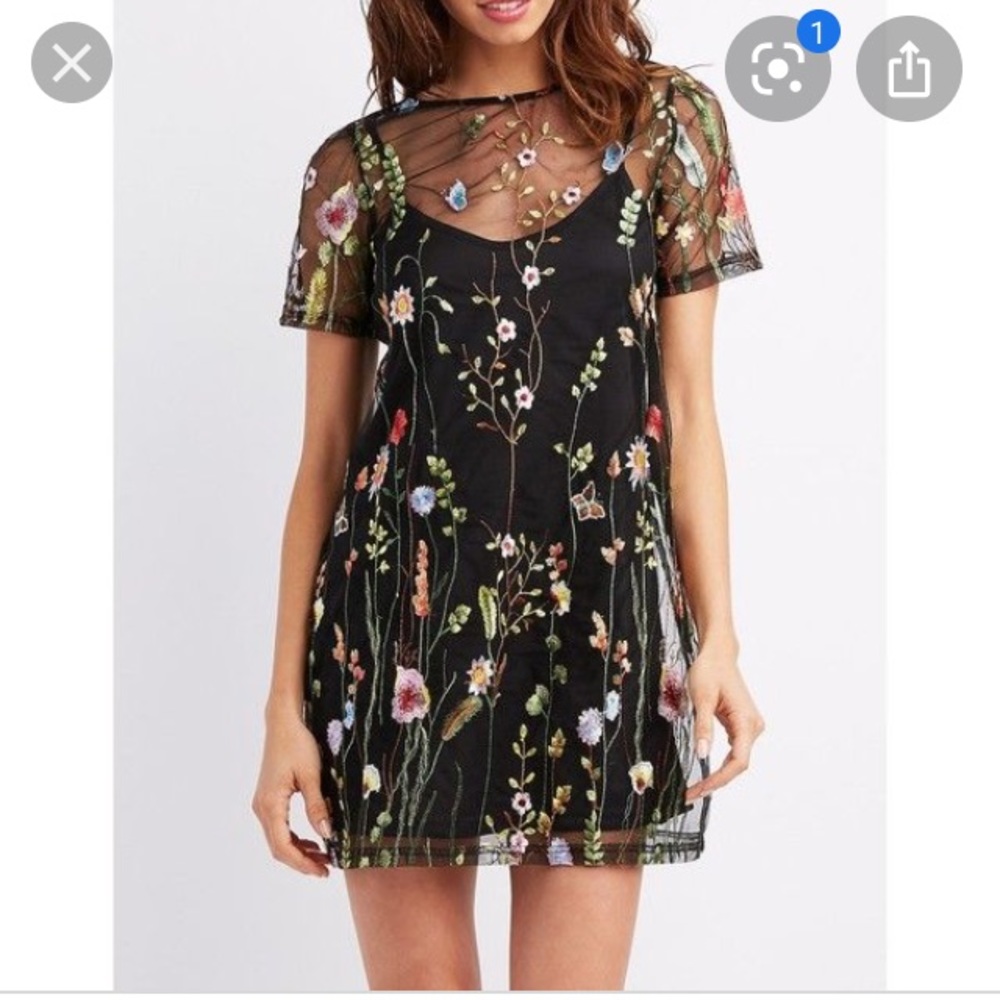 NWOT Mesh Floral Black Dress